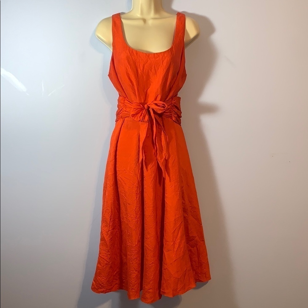 Coldwater Creek Orange bow Tie Front crinkle silk sleeveless party dress sz 12